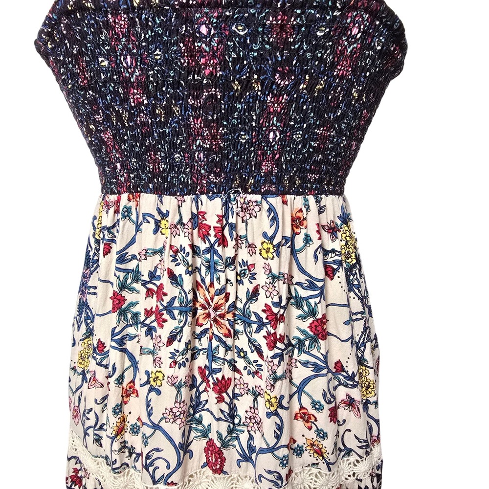Angie Boho Floral Maxi Dress Medium Smocked Lace Trim Straps Flowy Festival Mix - Picture 8 of 14